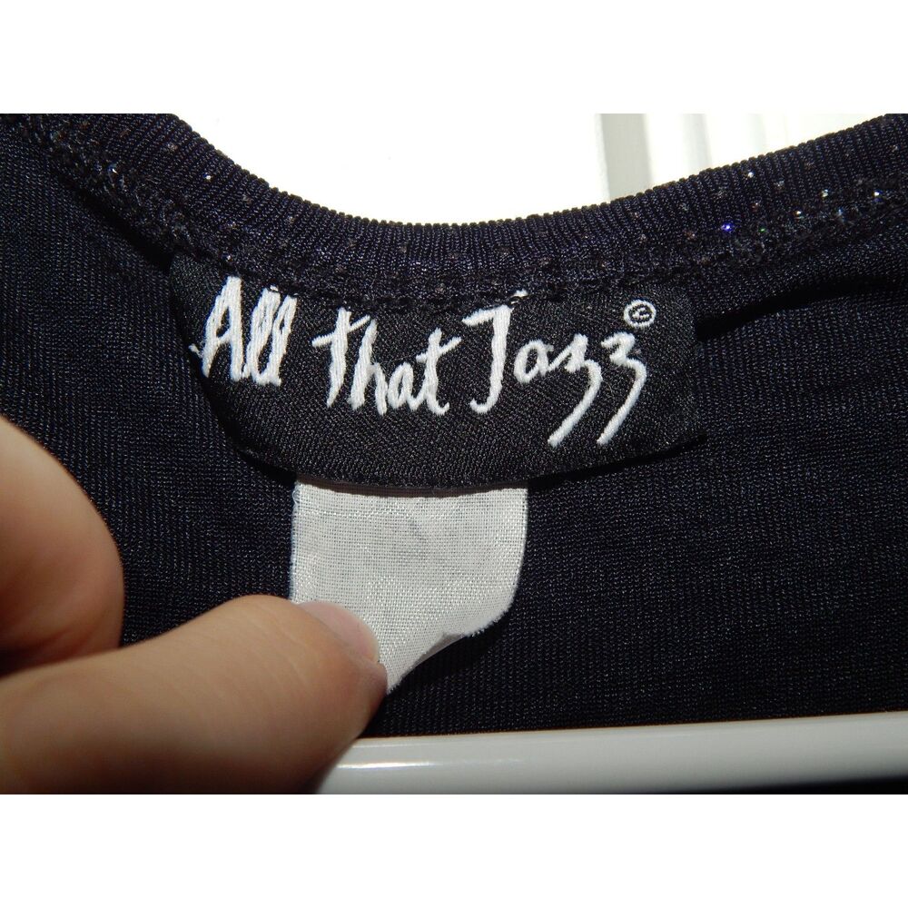 ALL THAT JAZZ girls medium 7/8 stretchy black rhinestone pullover t-shirt cover - Picture 2 of 6